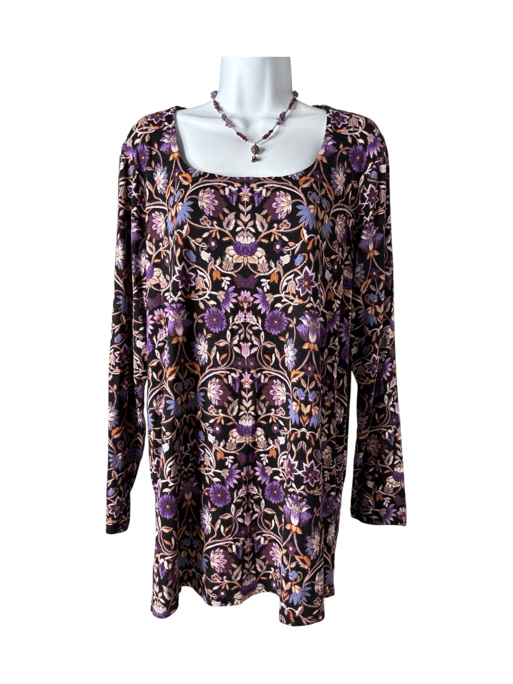 J. Jill 3/4-Sleeve Floral Tunic in Black and Purple Sz L